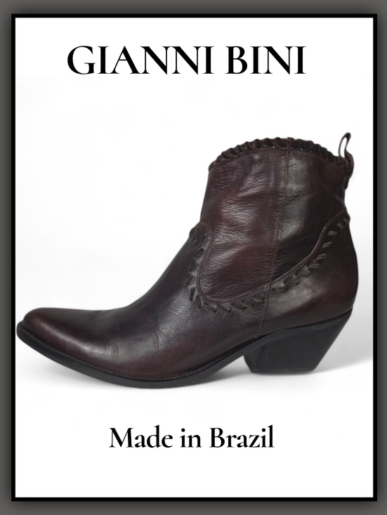 Gianni Bini Shoes - GIANNI BINI Leather Dandy Brown Western Style Booties size 7